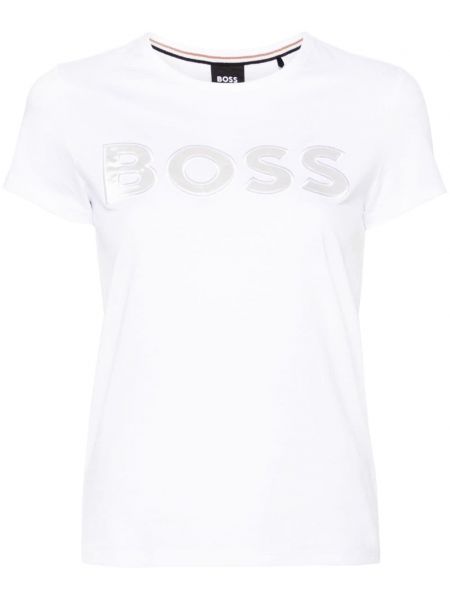 Βαμβακερή μπλούζα με κέντημα Boss λευκό