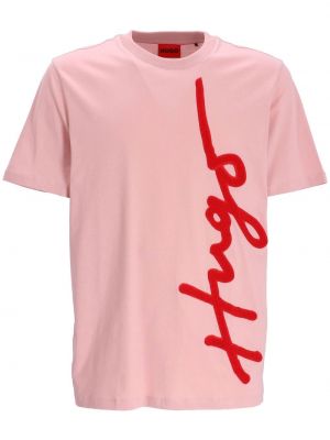 Oversize тениска бродирана Hugo розово