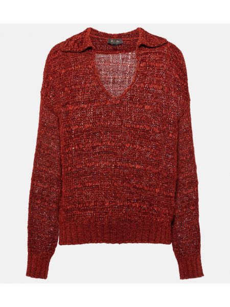 Копринен пуловер Loro Piana червено