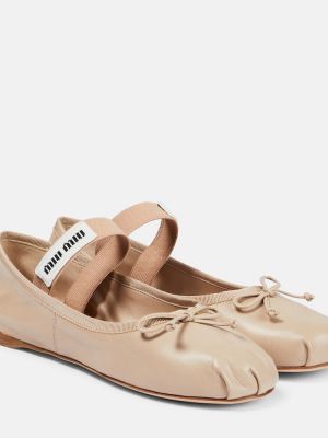 Bőr balerina cipők Miu Miu bézs