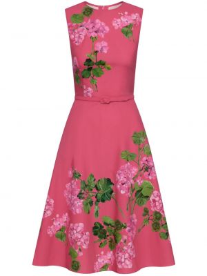 Bavlněné koktejlové šaty s potiskem Oscar De La Renta růžové