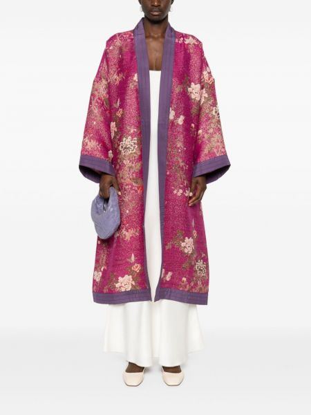 Raštuotas gėlėtas šilkinis ilgas paltas Pierre-louis Mascia rožinė