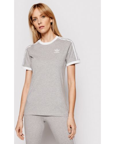 Pruhované priliehavé tričko Adidas sivá
