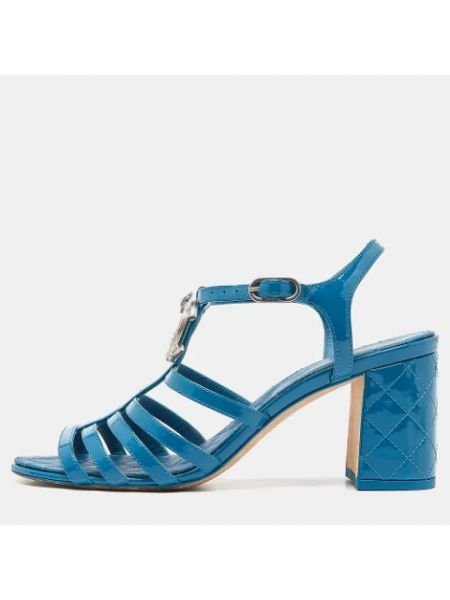 Sandały trekkingowe skórzane Chanel Vintage niebieskie