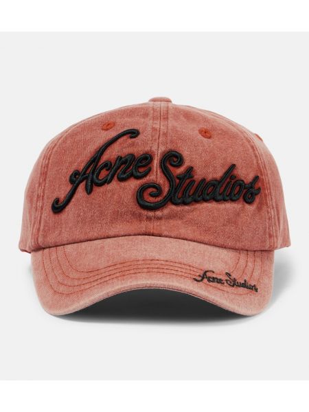 Bombažna kapa s šiltom z vezenjem Acne Studios rdeča