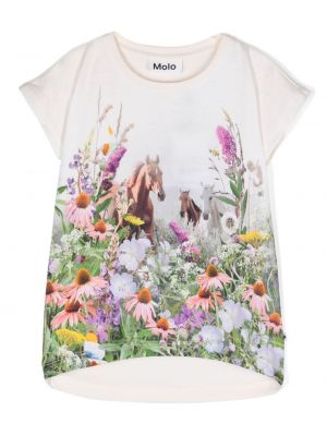 T-shirt di cotone a fiori con stampa Molo bianco