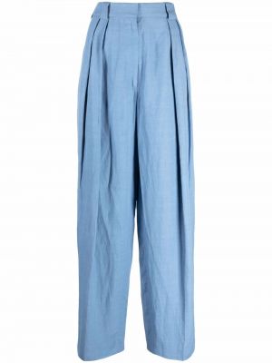 Kalhoty s vysokým pasem s páskem Stella Mccartney - modrá