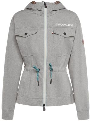 Pamučna hoodie s kapuljačom s patentnim zatvaračem Moncler Grenoble siva