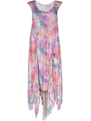 Jedwabne sukienka mini w kwiatki z krótkim rękawem Collina Strada - fioletowy