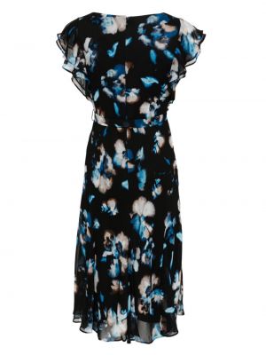 Sukienka midi w kwiatki z nadrukiem z krepy Dkny czarna