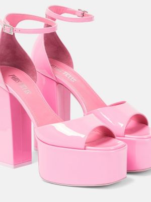 Sandali di pelle con platform in pelle verniciata Paris Texas rosa