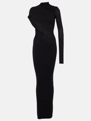 Asymetrické dlouhé šaty jersey Laquan Smith černé