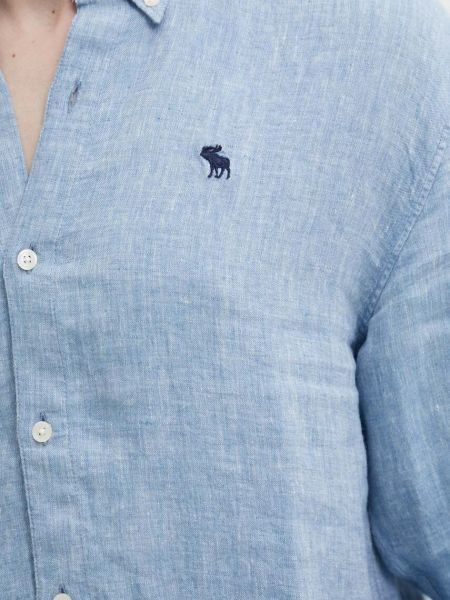 Lniana koszula na guziki puchowa Abercrombie & Fitch niebieska