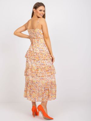 Φλοράλ μάξι φόρεμα με βολάν Fashionhunters μπεζ