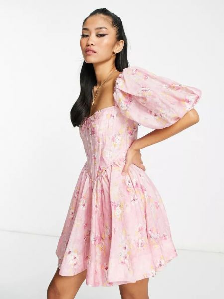Платье мини в цветочек с принтом Bardot розовое