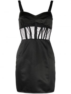 Hedvábné saténové koktejlové šaty Dolce & Gabbana černé