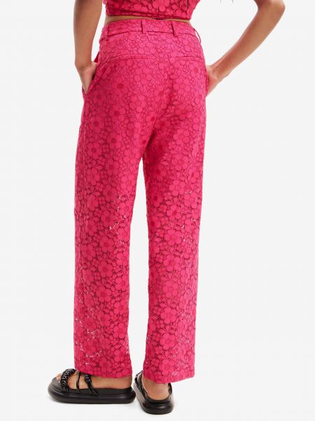 Krajkové kalhoty Desigual růžové
