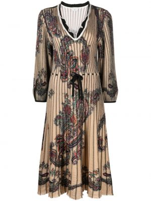 Vlnené midi šaty s potlačou s paisley vzorom Etro čierna