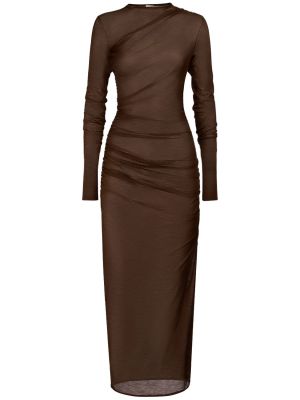 Μάλλινη μάξι φόρεμα με διαφανεια Saint Laurent