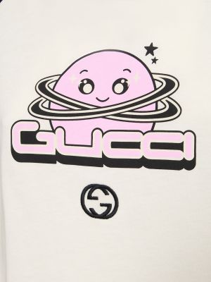 T-shirt di cotone di cotone con stampa Gucci