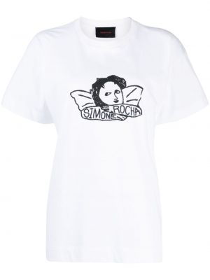 Bavlnené tričko s potlačou Simone Rocha biela