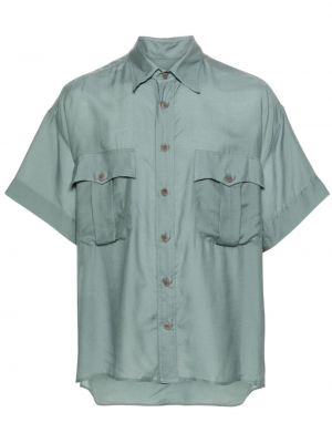Košile s knoflíky z lyocellu Giorgio Armani modrá