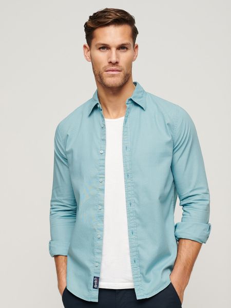 Camisa de algodón manga larga Superdry azul