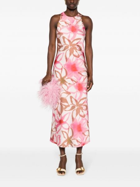 Sukienka długa w kwiatki z nadrukiem Claudie Pierlot różowa