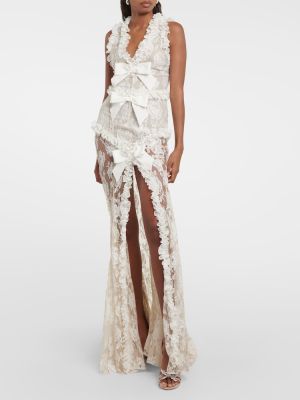 Maksi haljina s mašnom s čipkom Alessandra Rich bijela