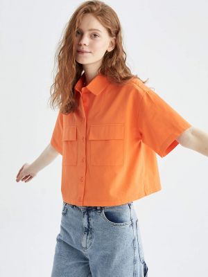 Obojstranná košeľa s krátkymi rukávmi s vreckami Defacto oranžová
