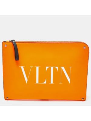 Torba podróżna skórzana Valentino Vintage pomarańczowa