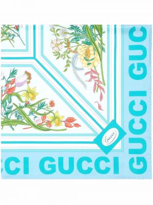 Копринен шал на цветя с принт Gucci