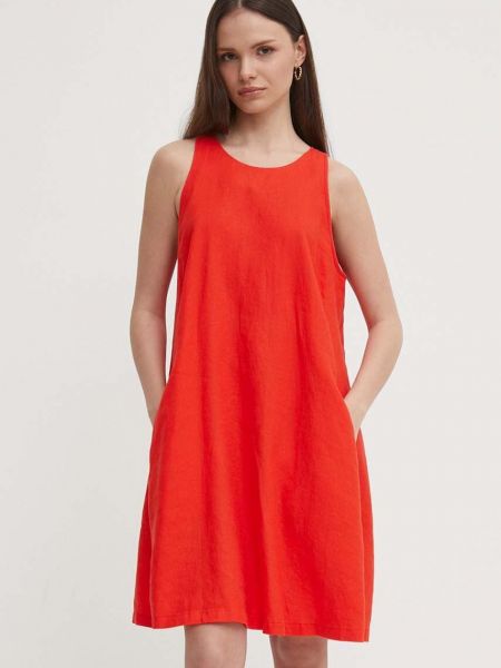 Lniana sukienka mini United Colors Of Benetton czerwona