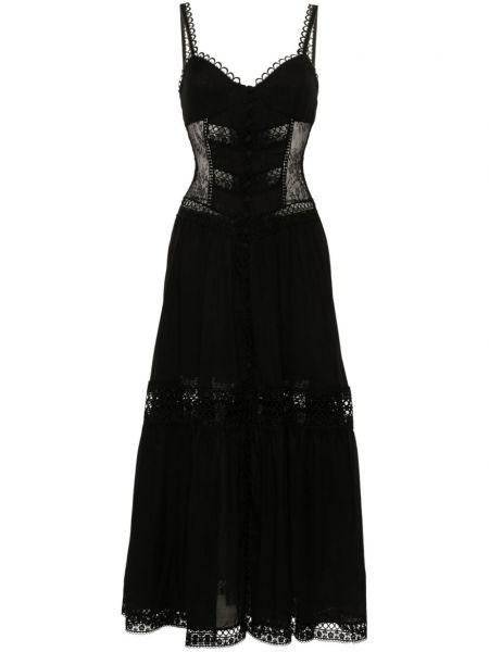 Krajkové květinové dlouhé šaty Charo Ruiz Ibiza černé