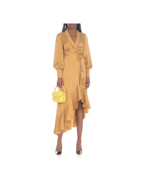 Vestido de seda con escote v Zimmermann amarillo