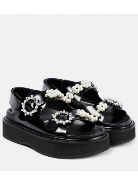 Кожени сандали с перли на платформе Simone Rocha черно