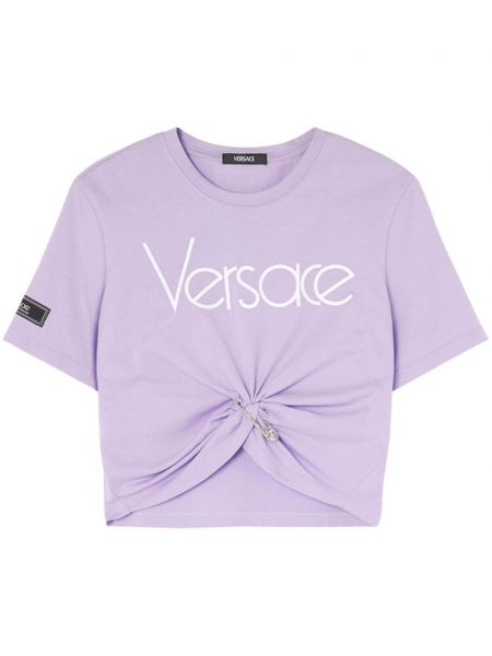 Памучна тениска Versace виолетово