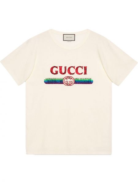 Tricou cu paiete oversize Gucci alb