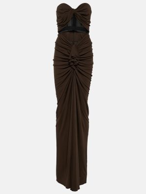 Sukienka długa z dżerseju Saint Laurent brązowa