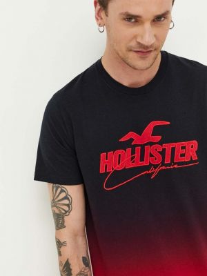 Памучна тениска с дълъг ръкав с принт Hollister Co. черно