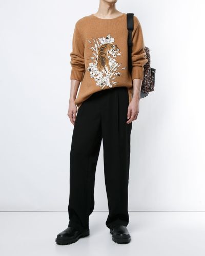 Jersey de punto de tela jersey con rayas de tigre Ports V marrón