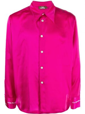 Копринена сатенена риза бродирана Late Checkout розово