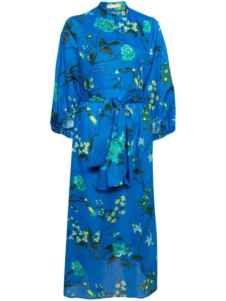 Pamučna haljina s cvjetnim printom s printom Erdem plava