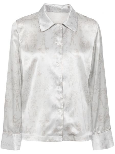 Φλοράλ μεταξωτό πουκάμισο ζακάρ Kiki De Montparnasse γκρι
