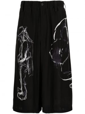 Svilene kratke hlače s potiskom z abstraktnimi vzorci Yohji Yamamoto črna