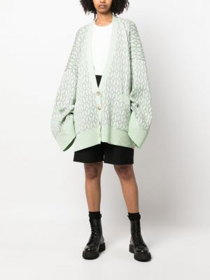 Cardigan en tricot couleur unie à col v Monochrome vert