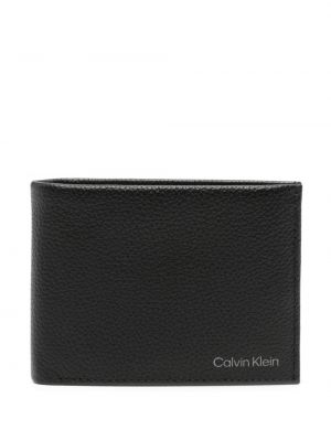 Portefeuille en cuir à imprimé Calvin Klein noir