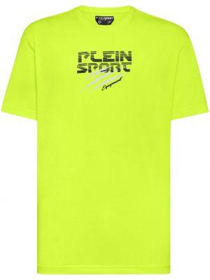 Спортна тениска с принт с кръгло деколте Plein Sport жълто