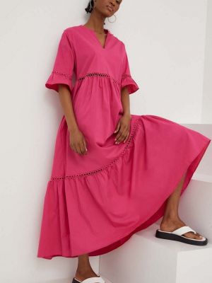 Bavlněné midi šaty Answear Lab růžové