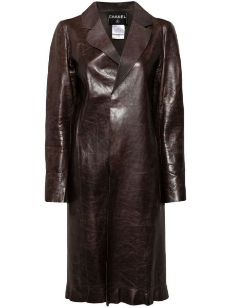 Kožený kabát Chanel Pre-owned hnedá